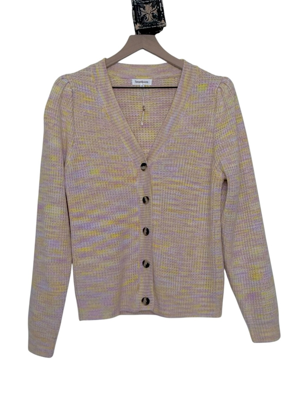 Anthro Heartloom Kayde XL Puff Shoulder Pastel Cardigan Sweater 80s Cottagecore